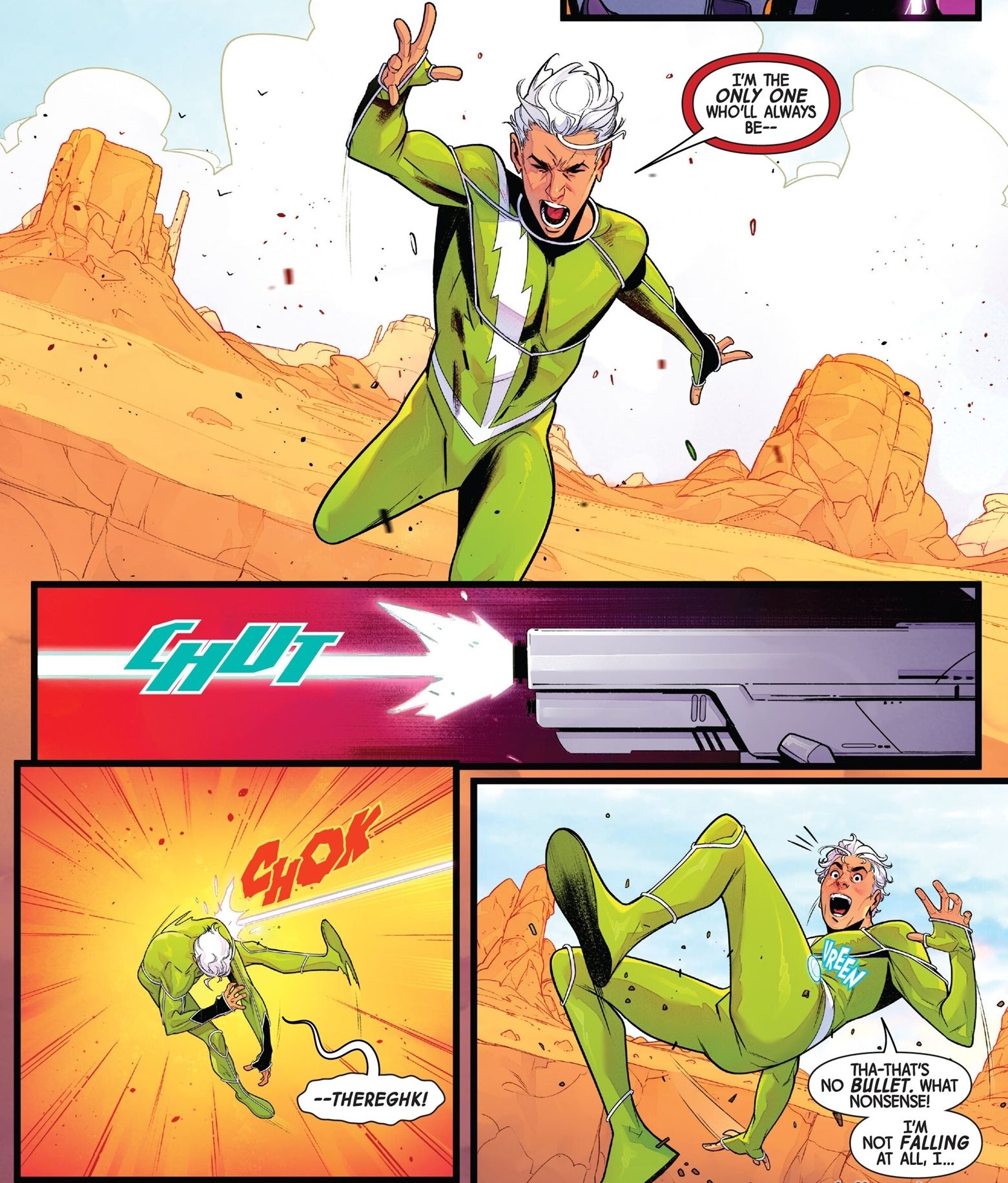 Quicksilver is hit with an Anti-Gravity Pellet. 
