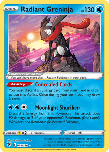 A Radiant Greninja card from Pokemon TCG Astral Radiance.
