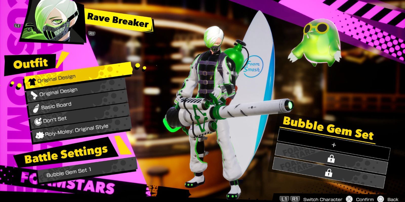 Rave Breaker character selection screen in Foamstars