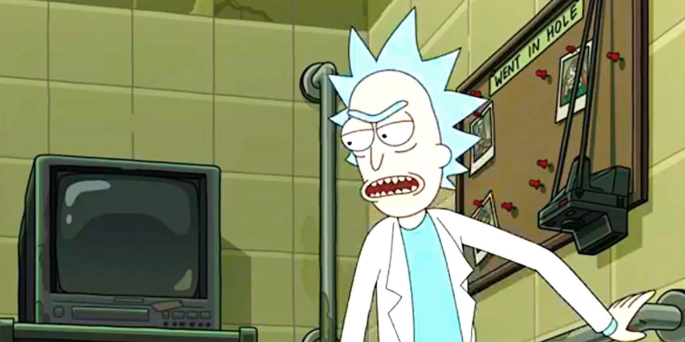 Rick looking annoyed while standing beside the Hole in Rick and Morty season 7 finale