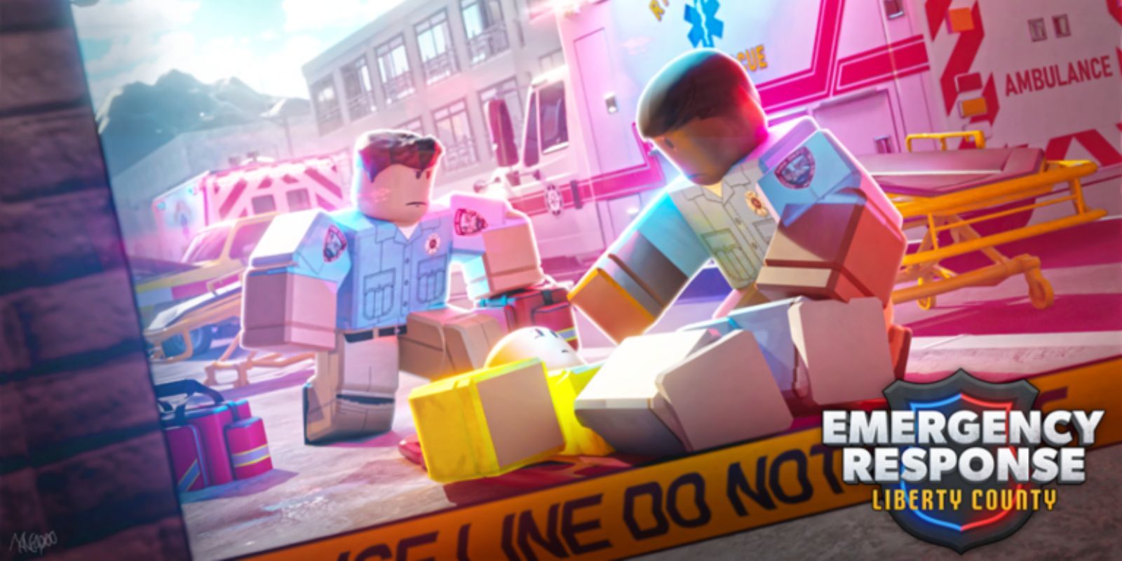 Roblox Emergency Response Liberty County cover image with paramedics working on a man