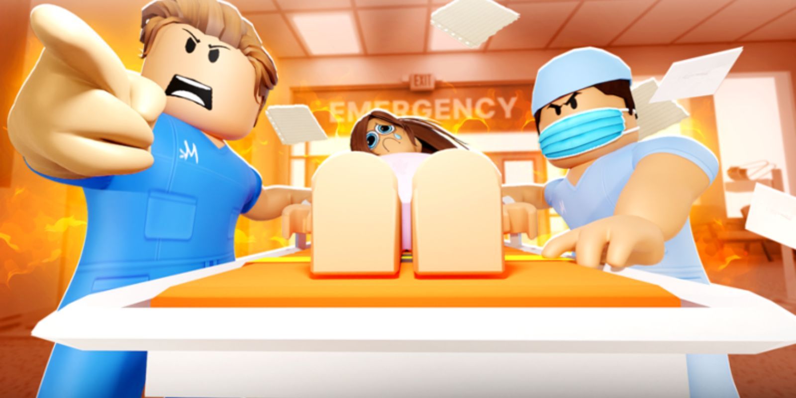 Roblox Maple Hospital with a woman on a stretcher