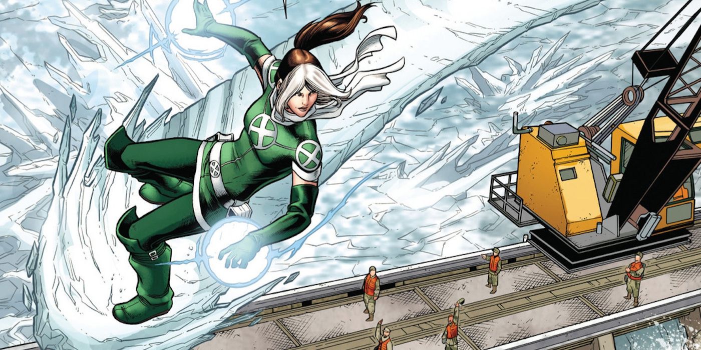 Rogue usando os poderes do Homem de Gelo na Marvel Comics