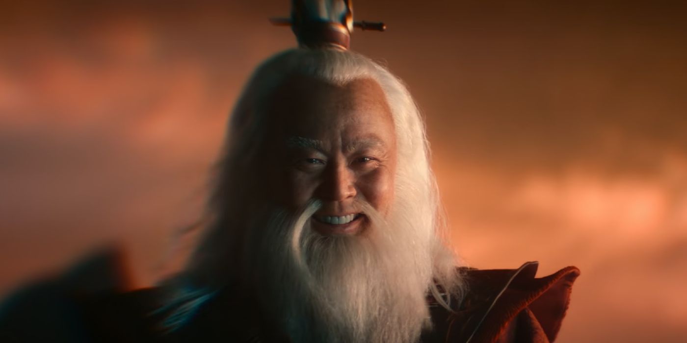 Roku sorrindo para Aang em Avatar: O Último Mestre do Ar da Netflix