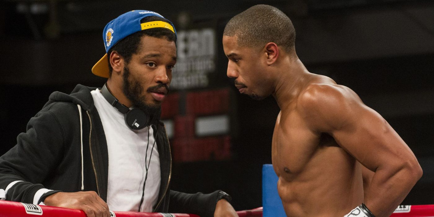 Ryan Coogler directing Michael B. Jordan as Adonis Donnie Creed on the set of Creed.