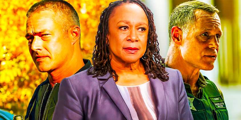 Taylor Kinney as Kelly Severide in Chicago Fire, S. Epatha Merkerson as Sharon Goodwin in Chicago Med, and Jason Beghe as Hank Voight in Chicago PD.
