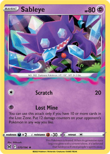 A Sableye card from Pokemon TCG Lost Origin.