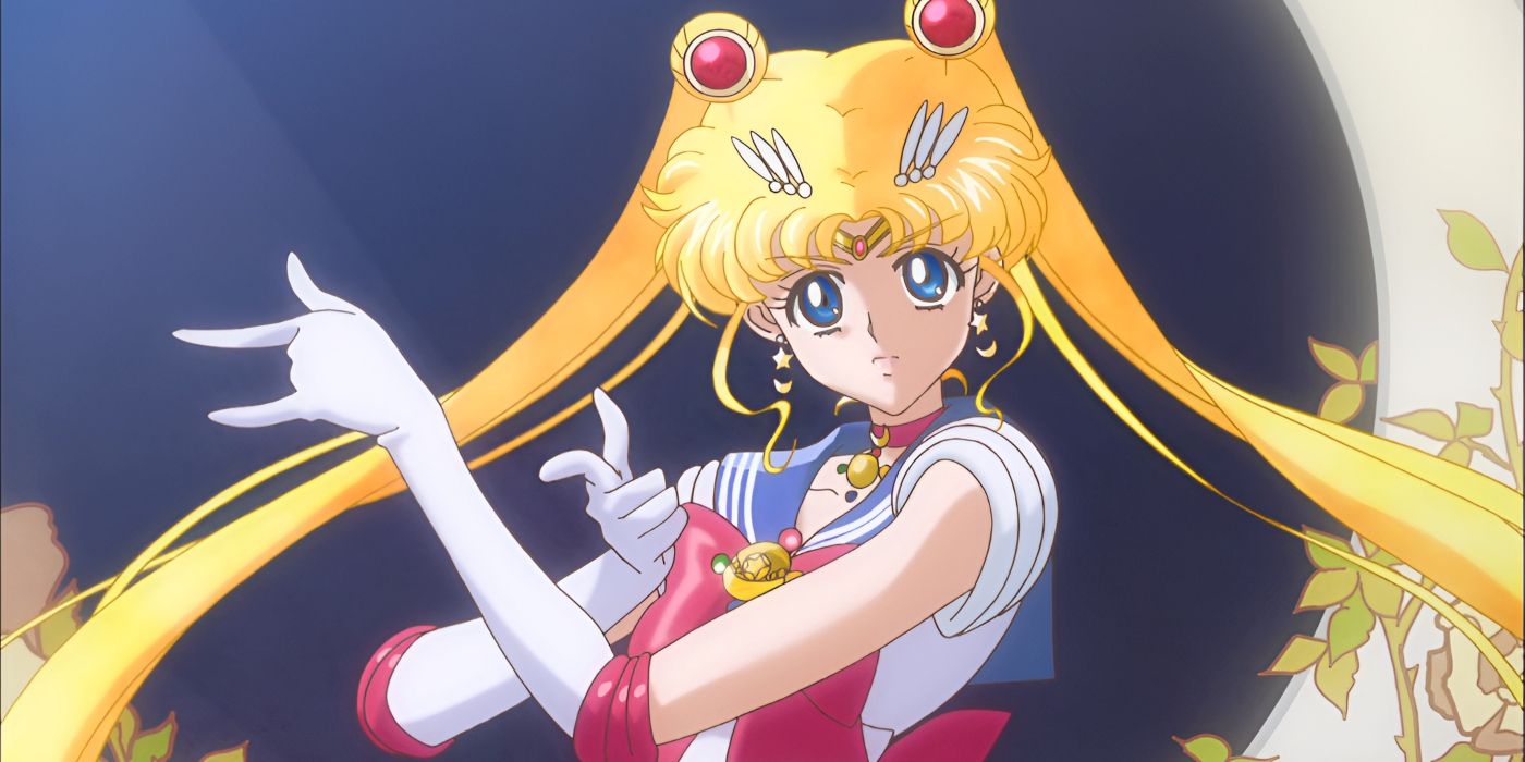 Sailor Moon shows her iconic pose from Sailor Moon Crystal.