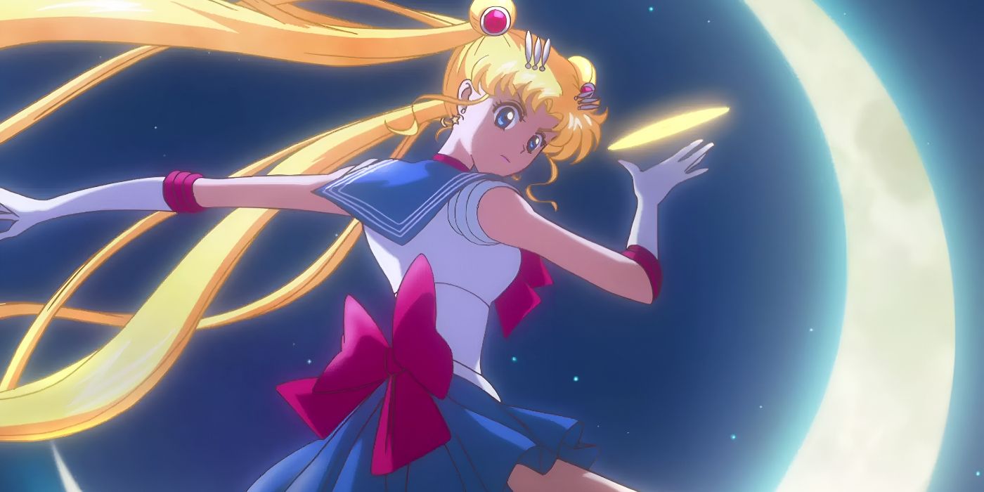 Sailor Moon prepares her tiara attack from Sailor Moon Crystal.