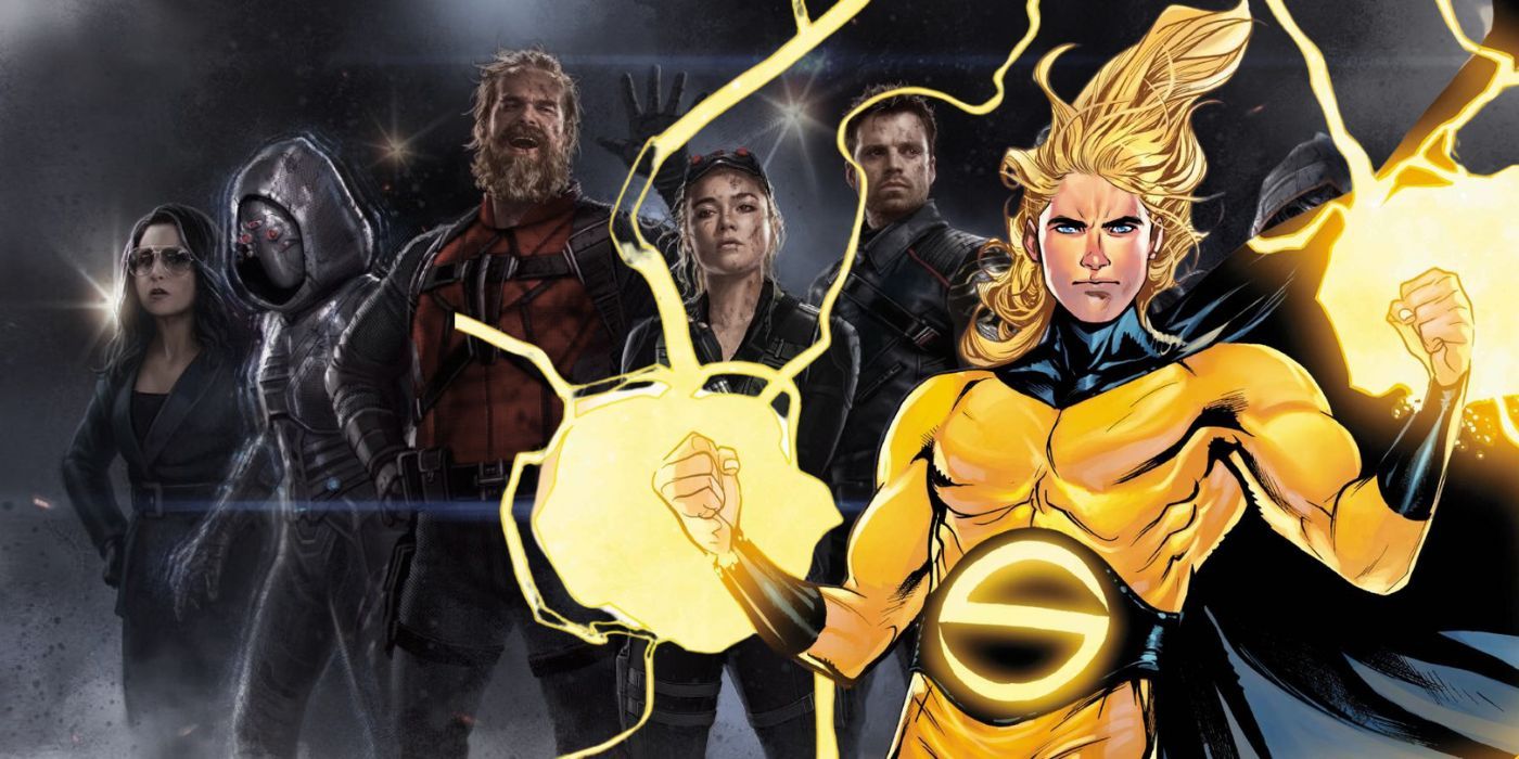 Sentry from Marvel Comics in front of the lineup for Marvel's Thunderbolts