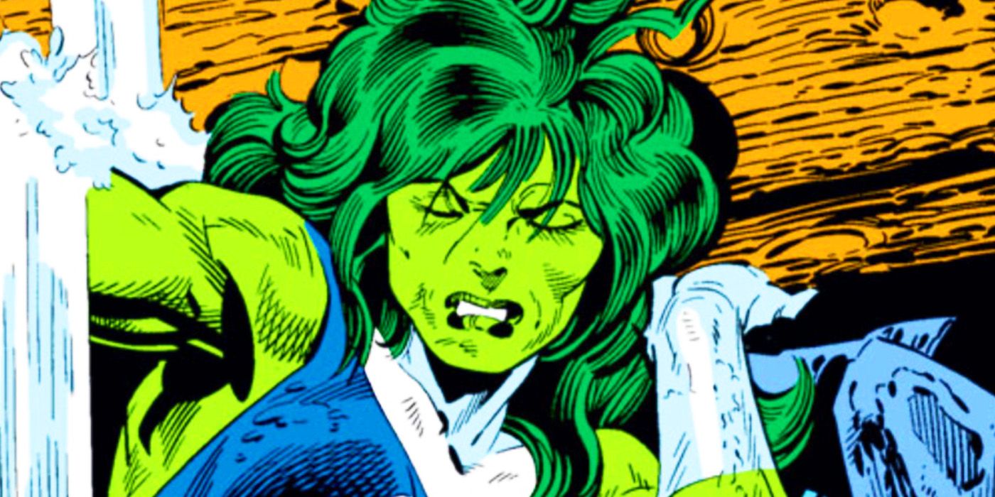 She-Hulk segurando um tronco na Marvel Comics