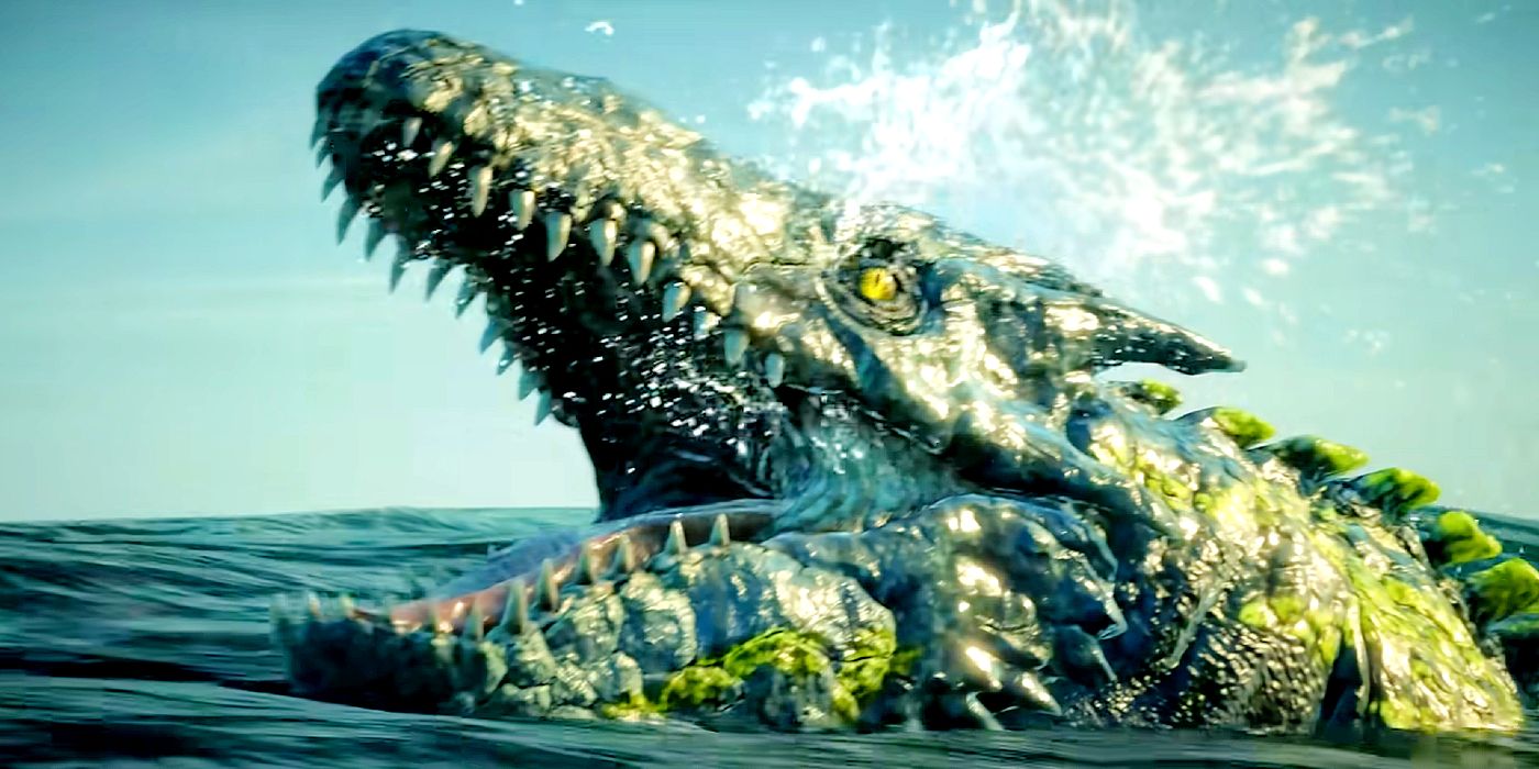 A close-up of the head of a Sea Monster from Skull and Bones.