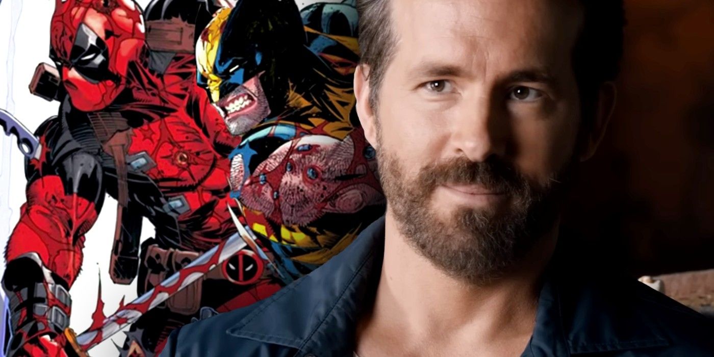 smiling ryan reynolds in front of wolverine and deadpool by kubert
