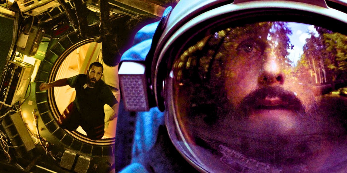 Layered images of Adam Sandler as an astronaut in Spaceman