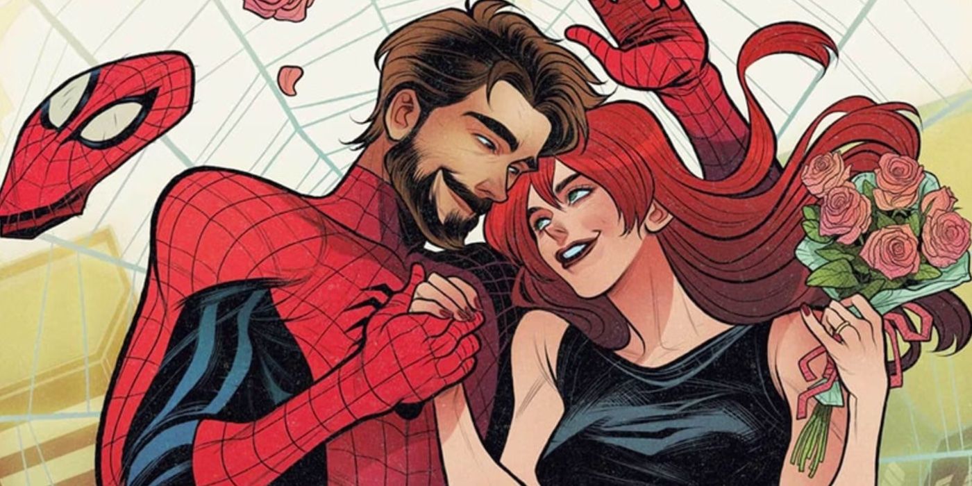 Spider-Man and Mary Jane in a web