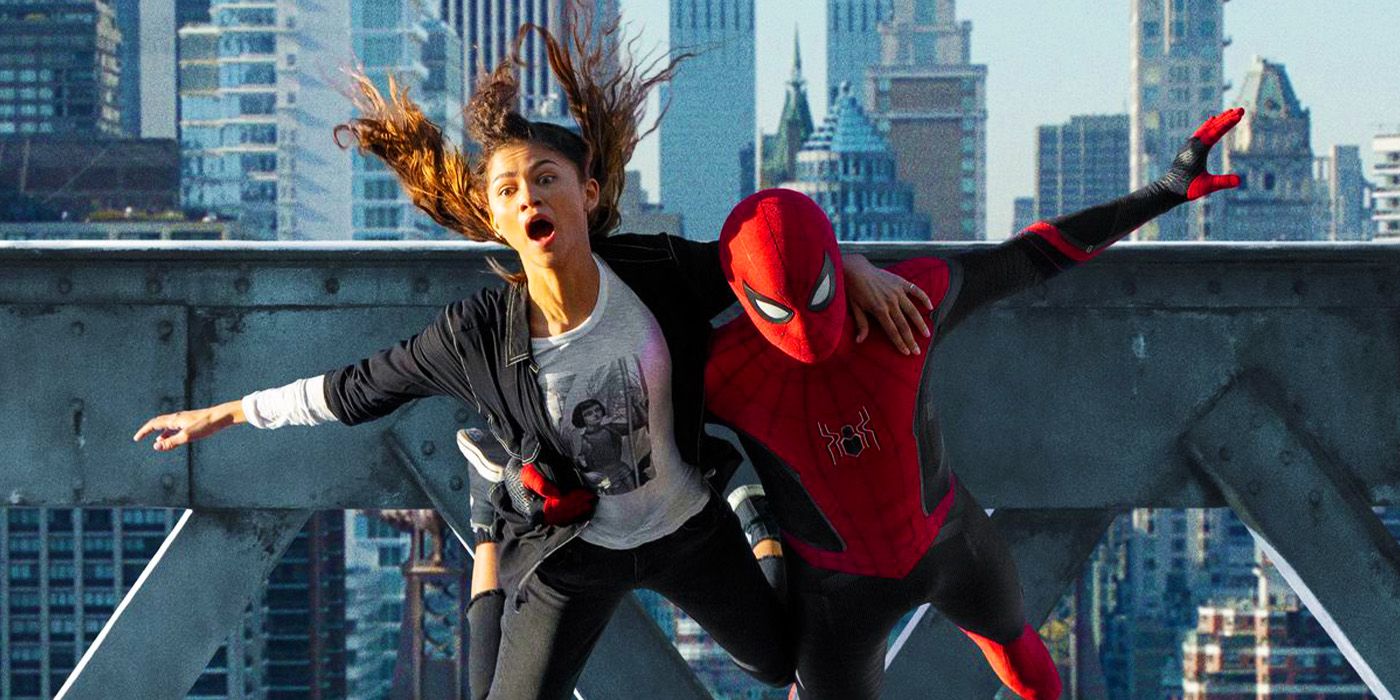 Spider-Man de Tom Holland y MJ de Zendaya balanceándose en Spider-Man No Way Home