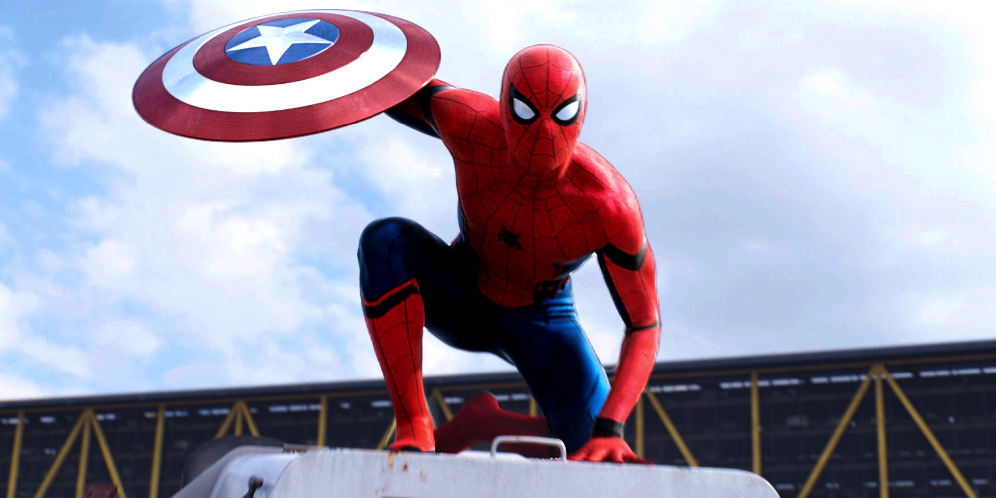 Tom Holland's Spider-Man Holding Captain America's Shield in Civil War