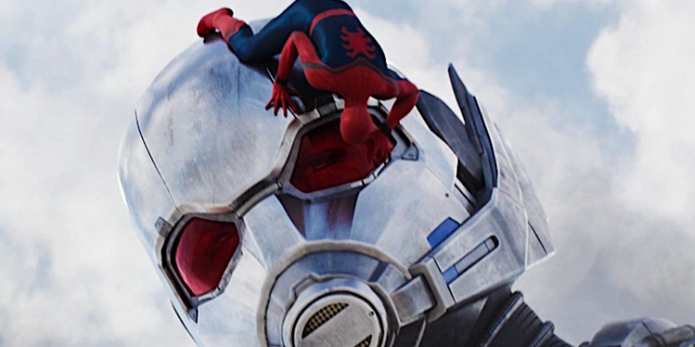 Homem-Aranha no capacete do Homem-Formiga na Guerra Civil do Capitão América
