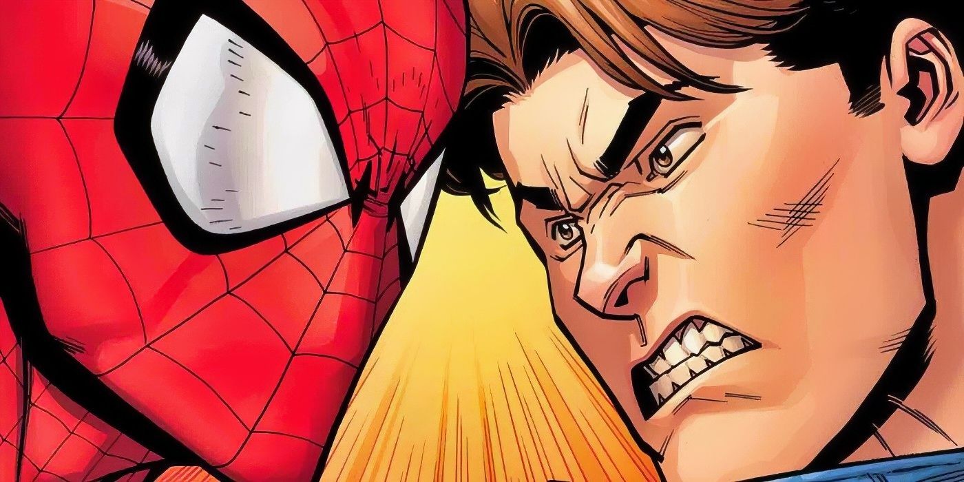 Spider-Man angry at Peter Parker. 