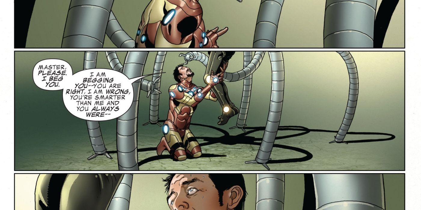 Doc Ock provando que é mais inteligente que o Homem de Ferro.