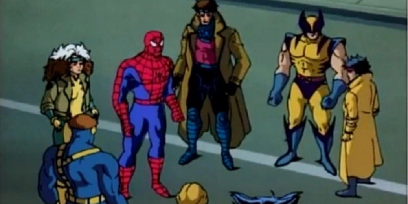 Homem-Aranha com os x-men na série animada Homem-Aranha