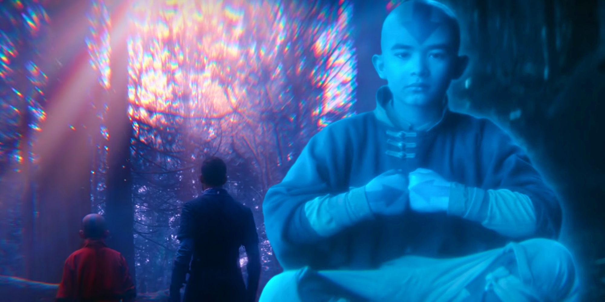 Aang in Spirit form next to Sokka in the Spirit World in Netflix's Avatar: The Last Airbender