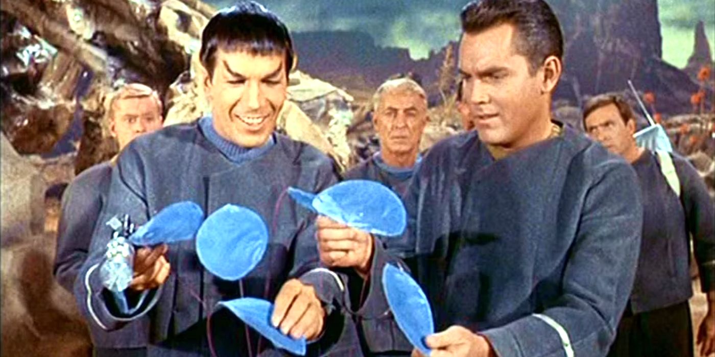 Spock Smiling with Captain Pike in Star Trek "The Cage"