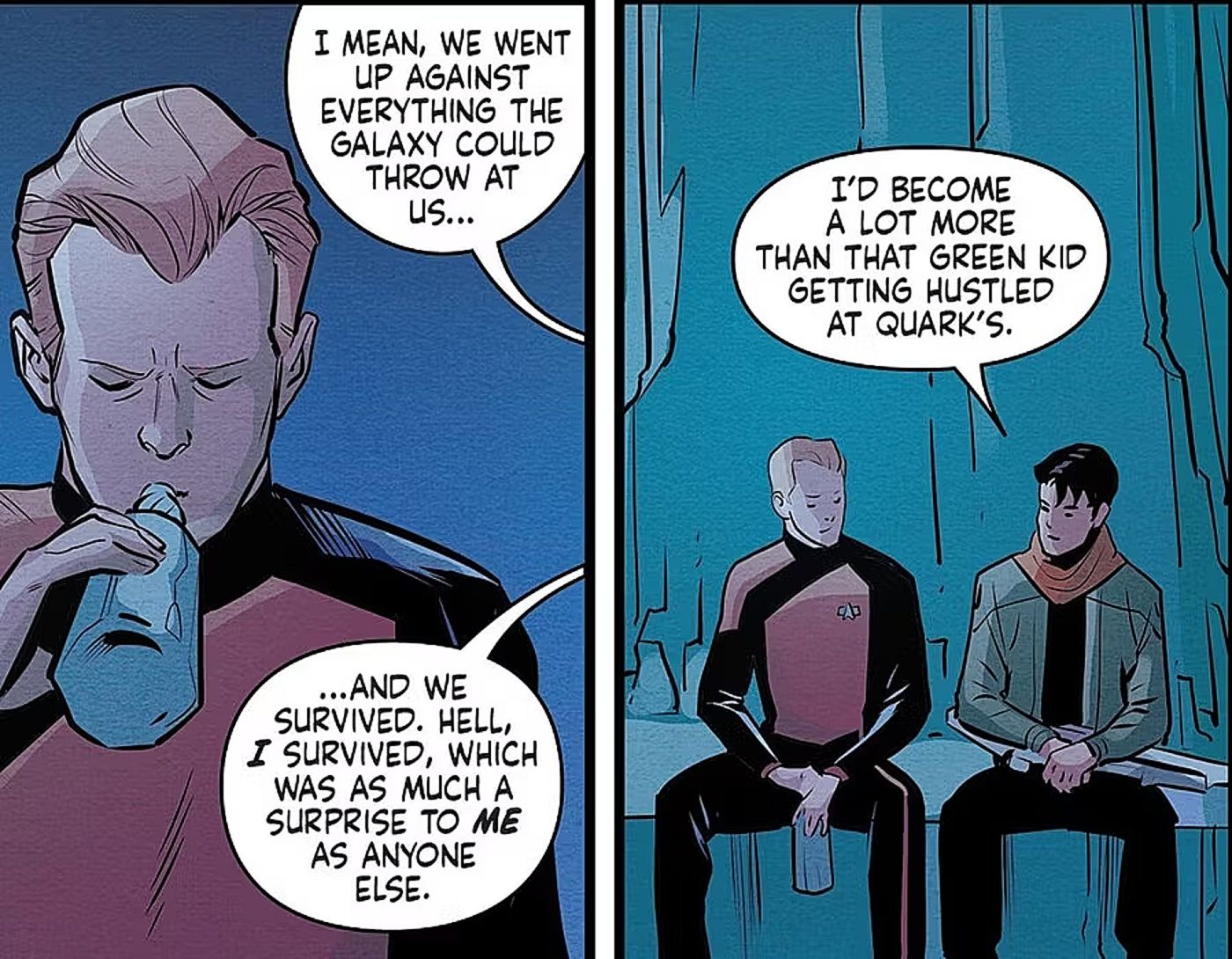Star Trek #13, Tom Paris and Harry KIm drink and reminisce about their Voyager days