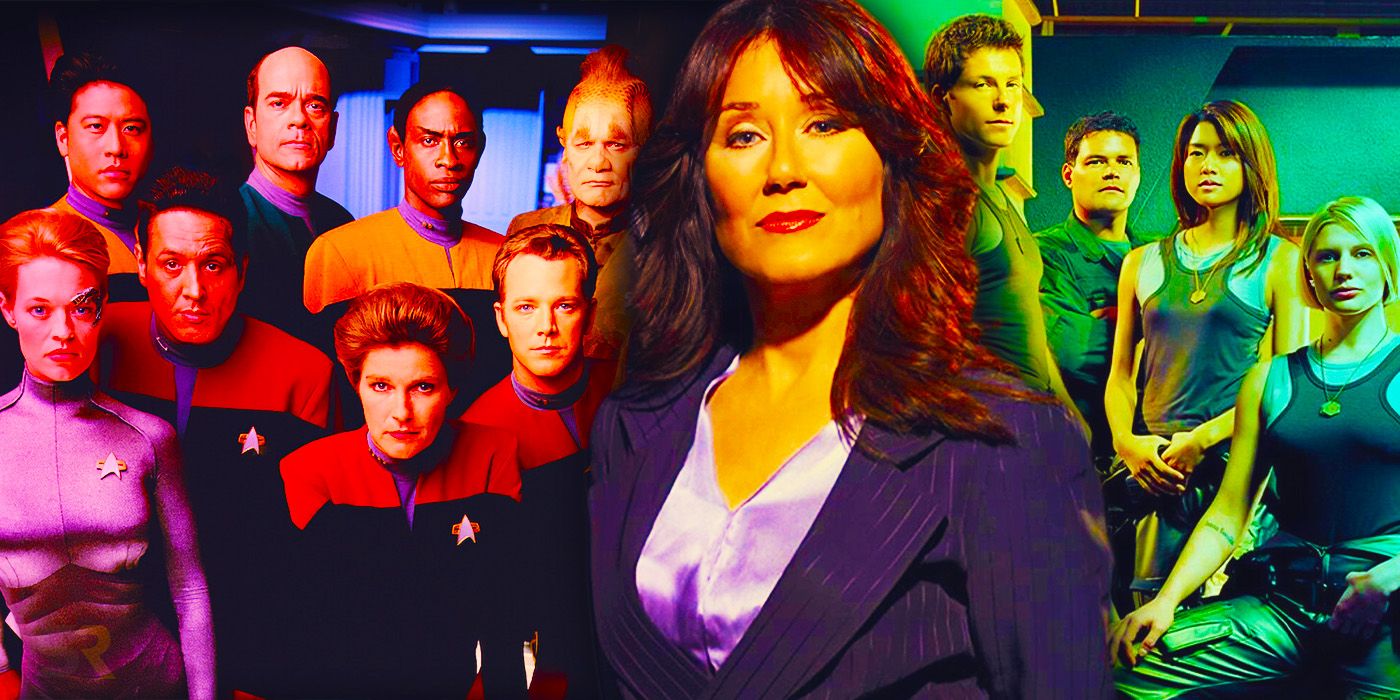 The casts of Star Trek: Voyager and Battlestar Galactica, side by side