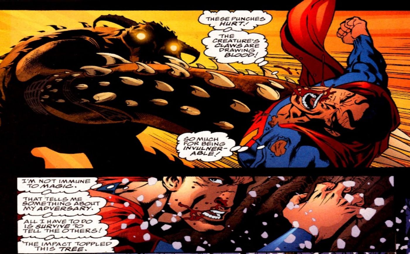 Comic book panels: Superman Admits How Weak He Is To Magic