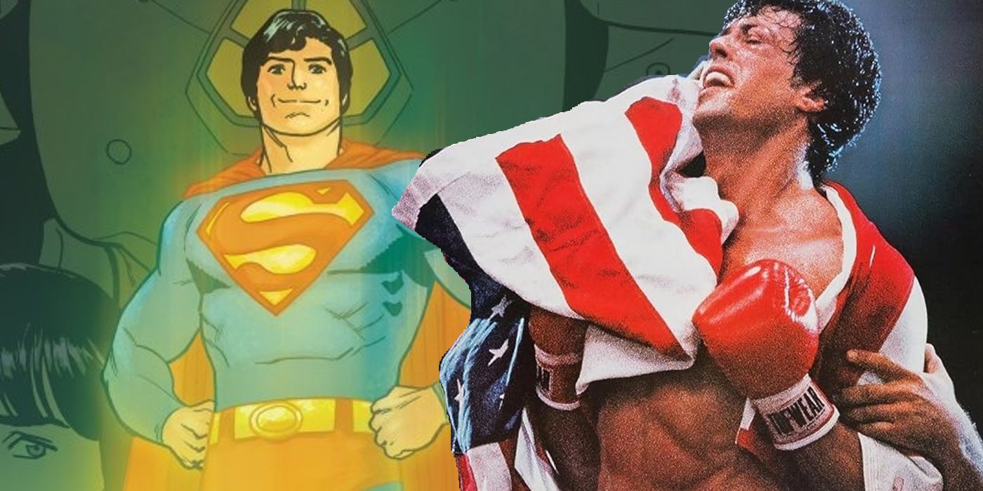Superman '78 comic art and a still from Rocky IV