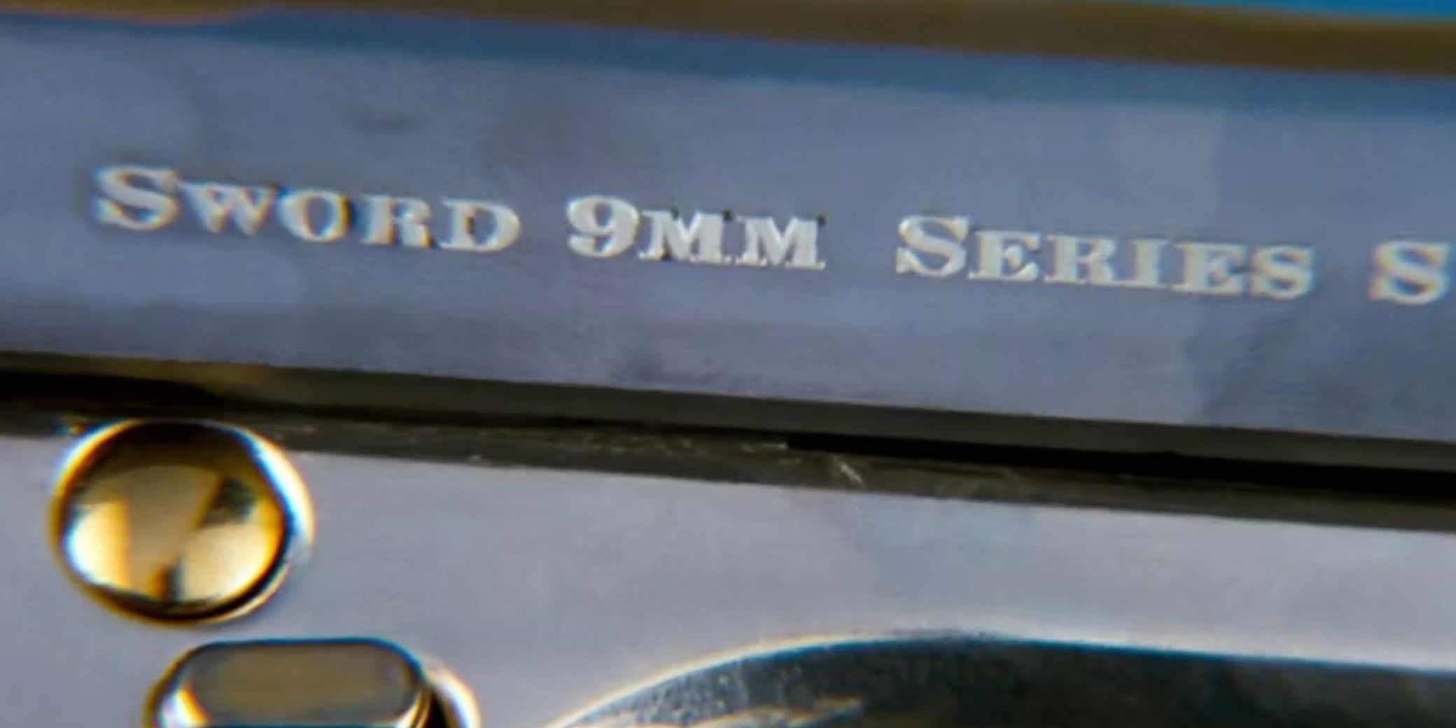 Sword 9MM Series S is stamped on the side of a gun in the 1996 Romeo and Juliet movie