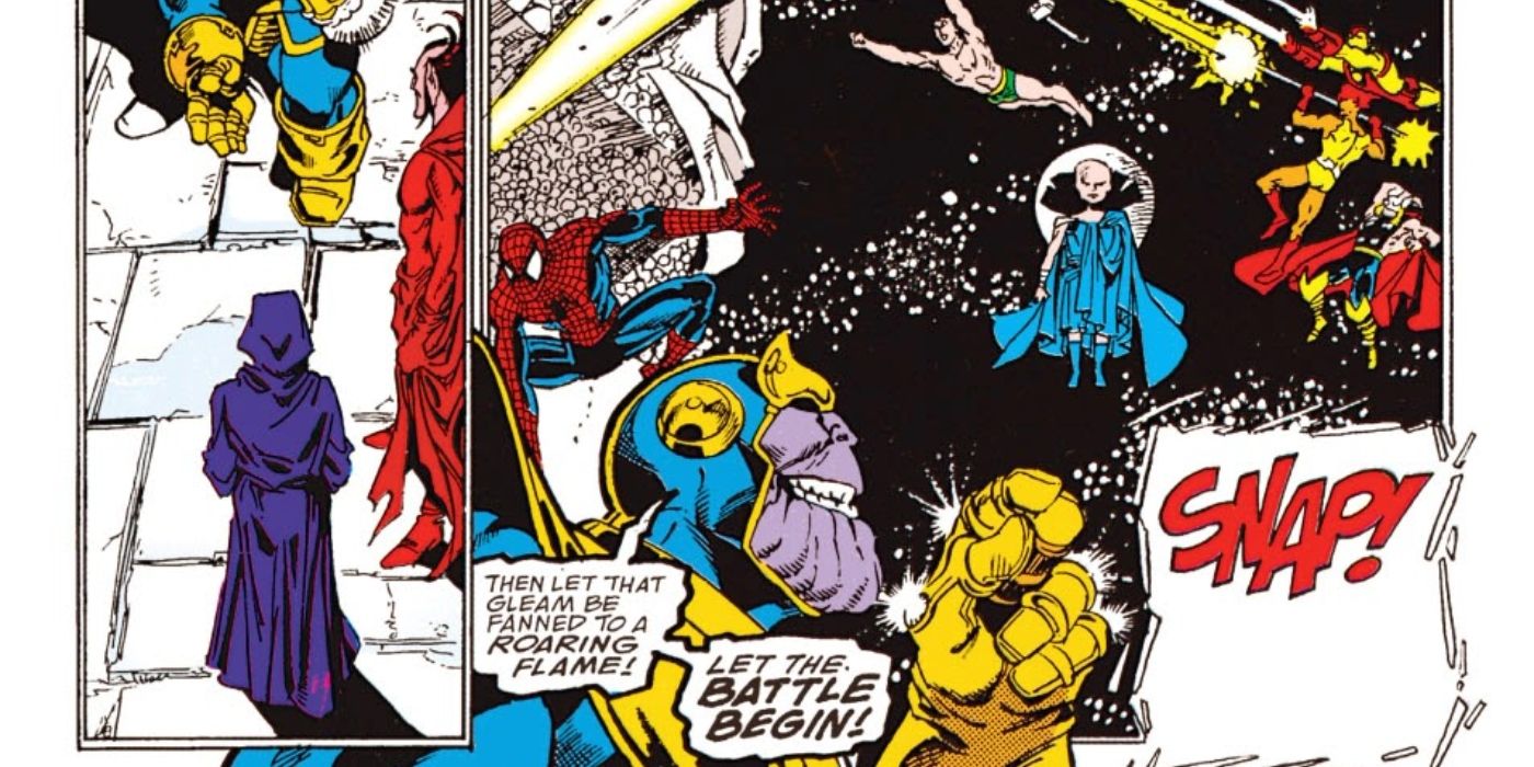 Thanos se preparando para lutar contra os Vingadores em Manopla do Infinito.