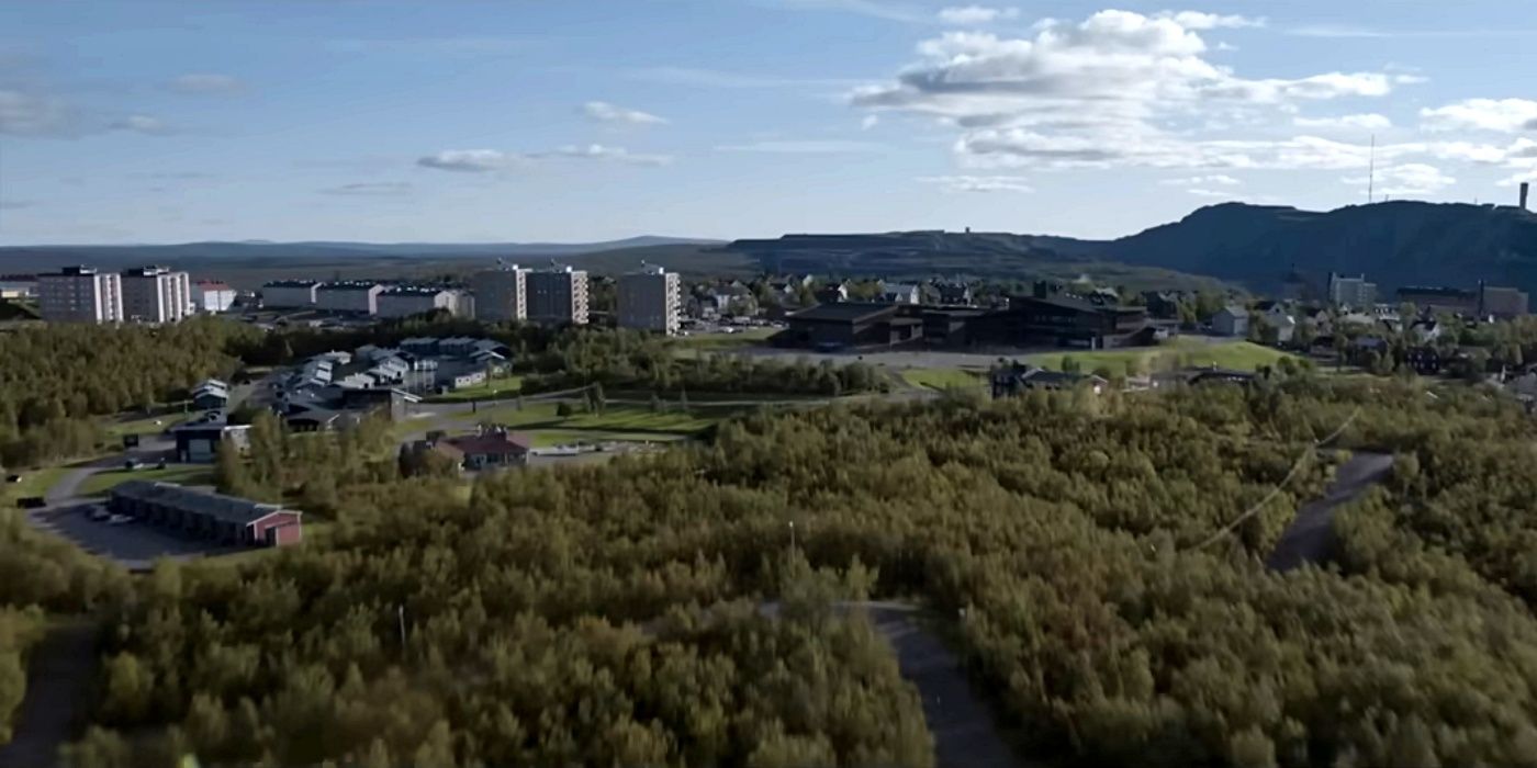 An overview of the town of Kiruna, Sweden, in The Abyss.