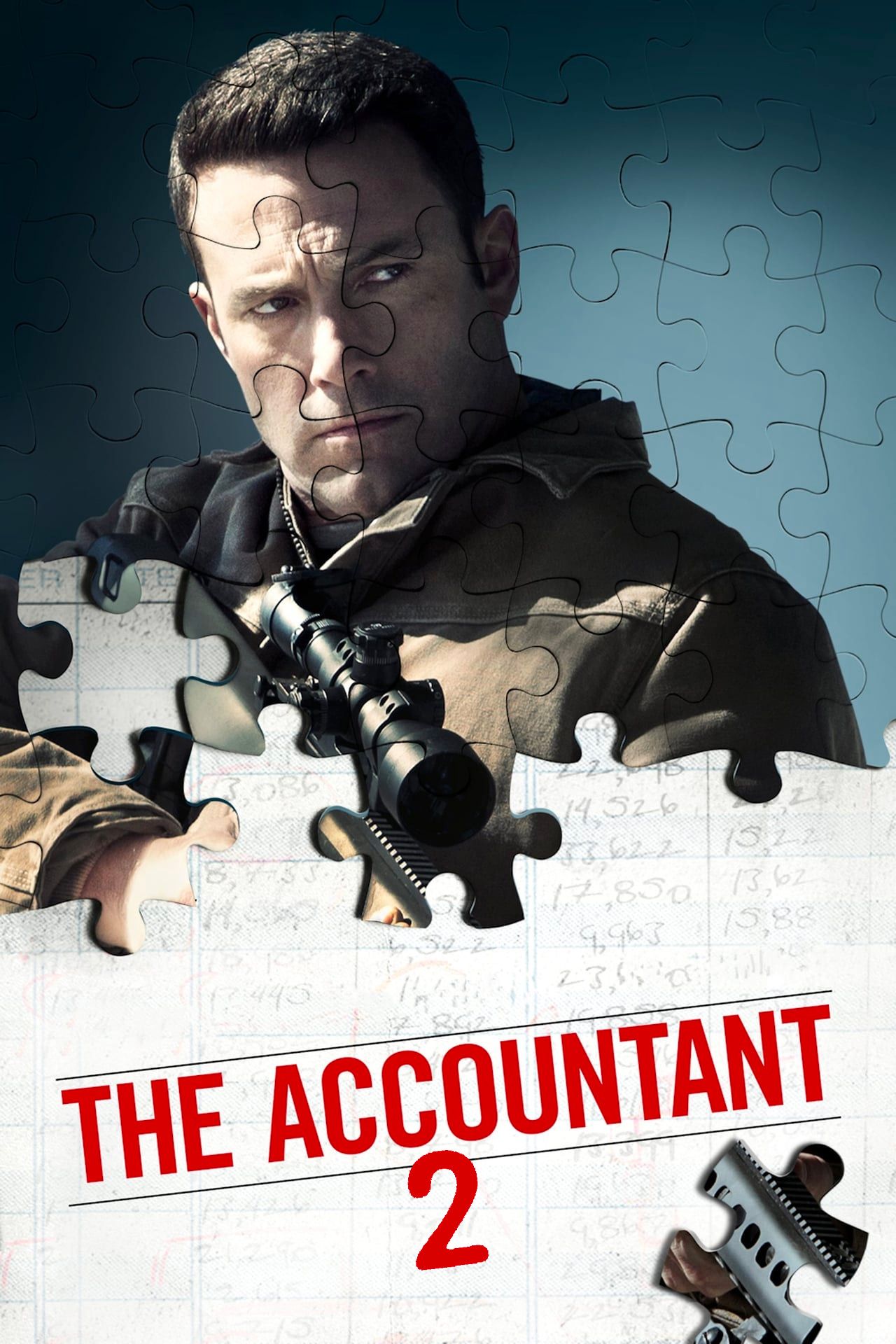 The Accountant 2 Puzzle Poster Showing Ben Affleck Holding a Gun 