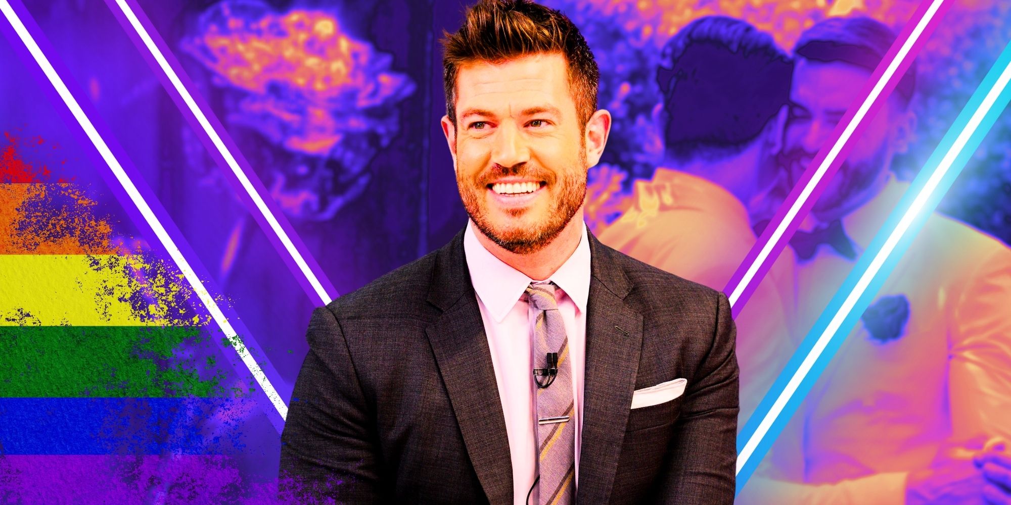 The Bachelor host Jesse Palmer, with Pride flag