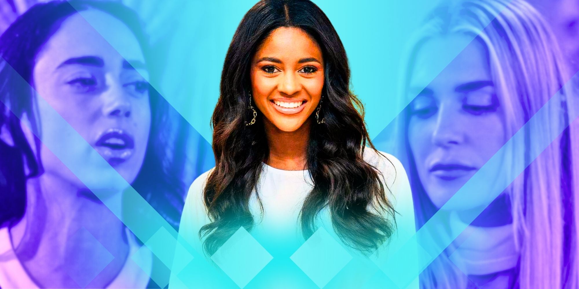 Bachelorette’s Charity Lawson smiling, with The Bachelor’s Sydney & Maria