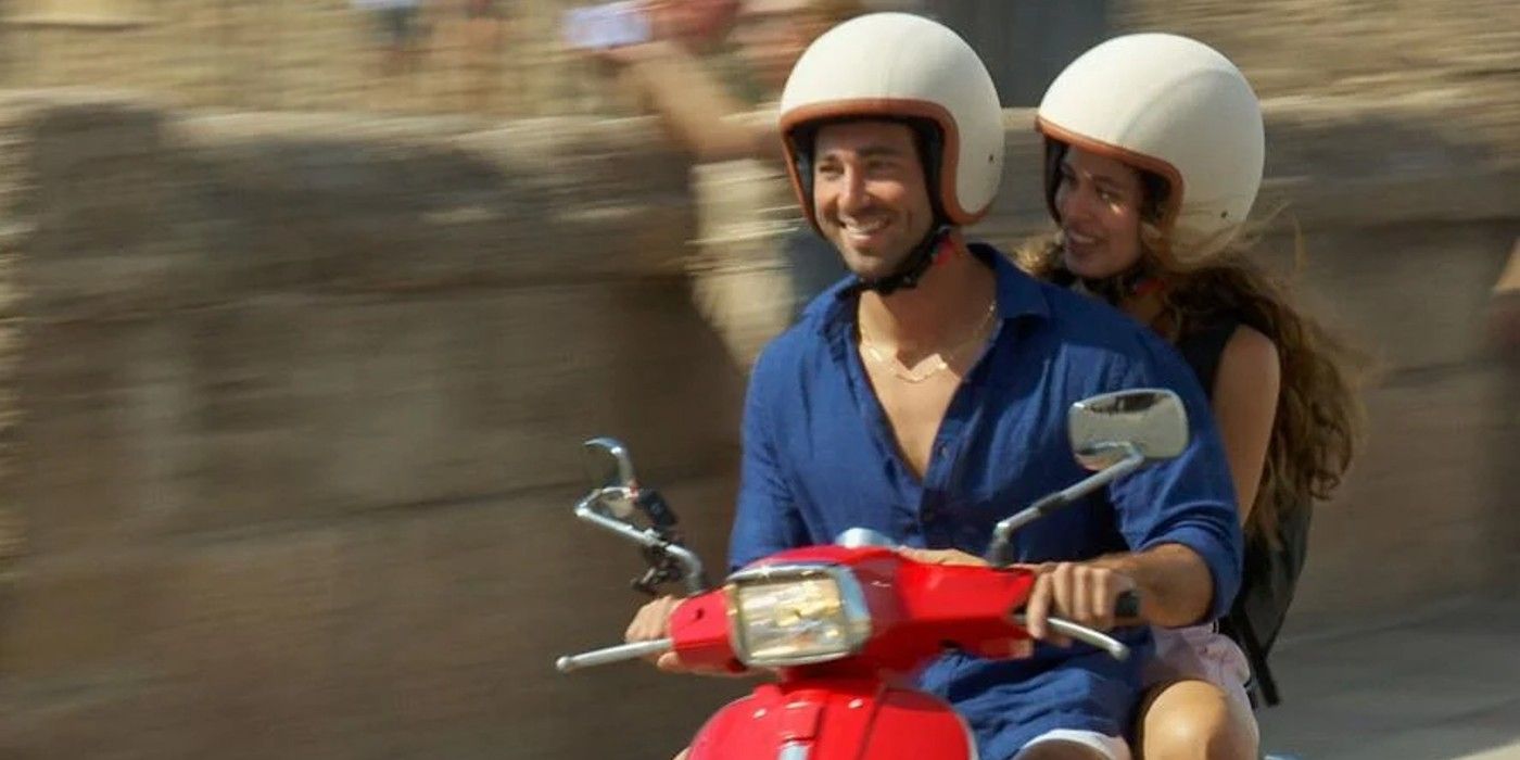 The Bachelor Season 28's Joey Graziadei and Kelsey Anderson Riding On A Vespa