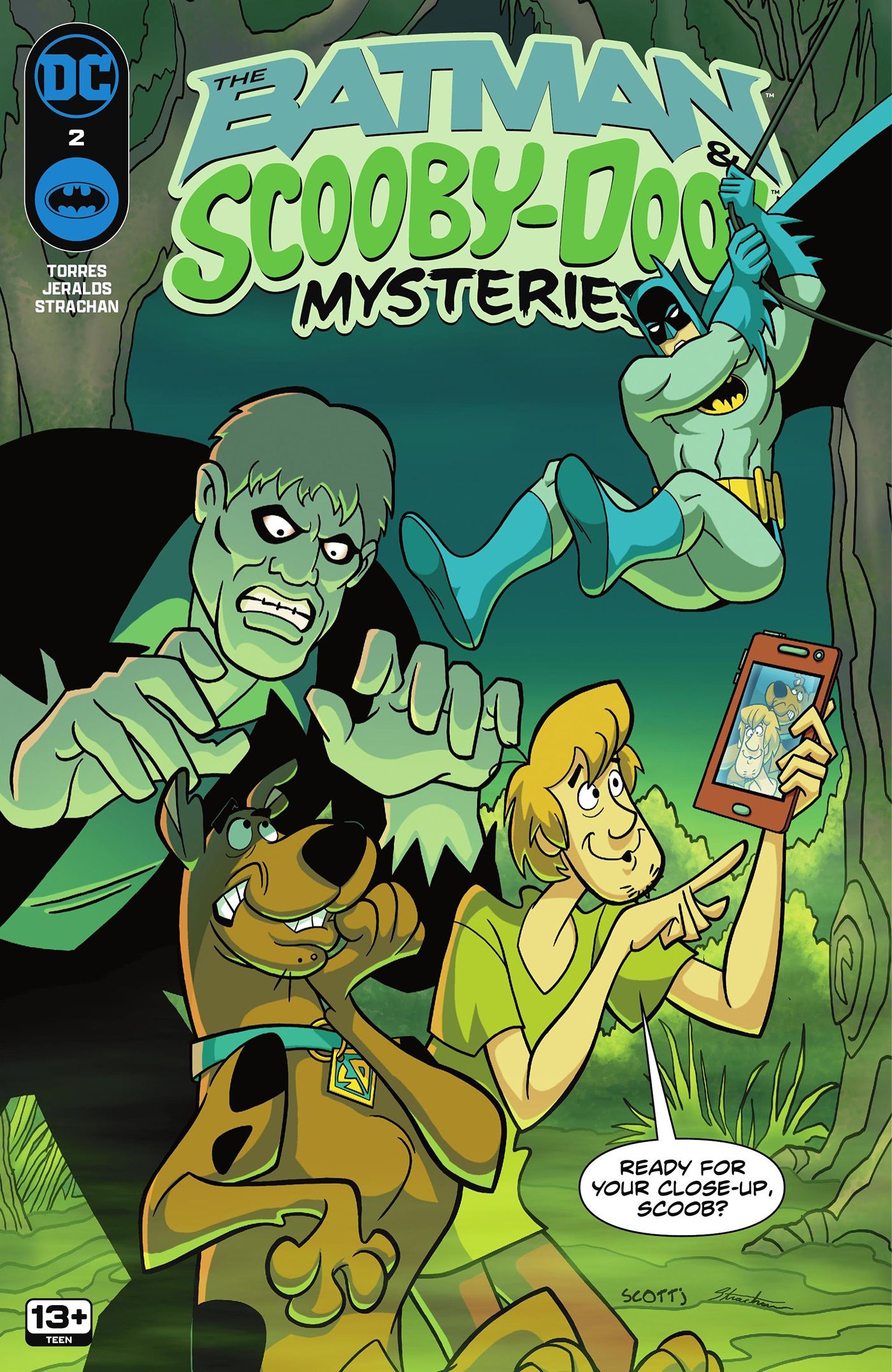 The Batman & Scooby-Doo Mysteries #2 Cover by Scott Jeralds. Solomon Grundy photobombs Shaggy and Scooby's selfie