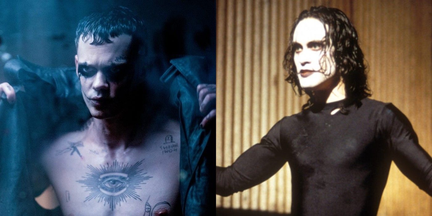 Bill Skarsgård in The Crow 2024 and Brandon Lee in The Crow 1994