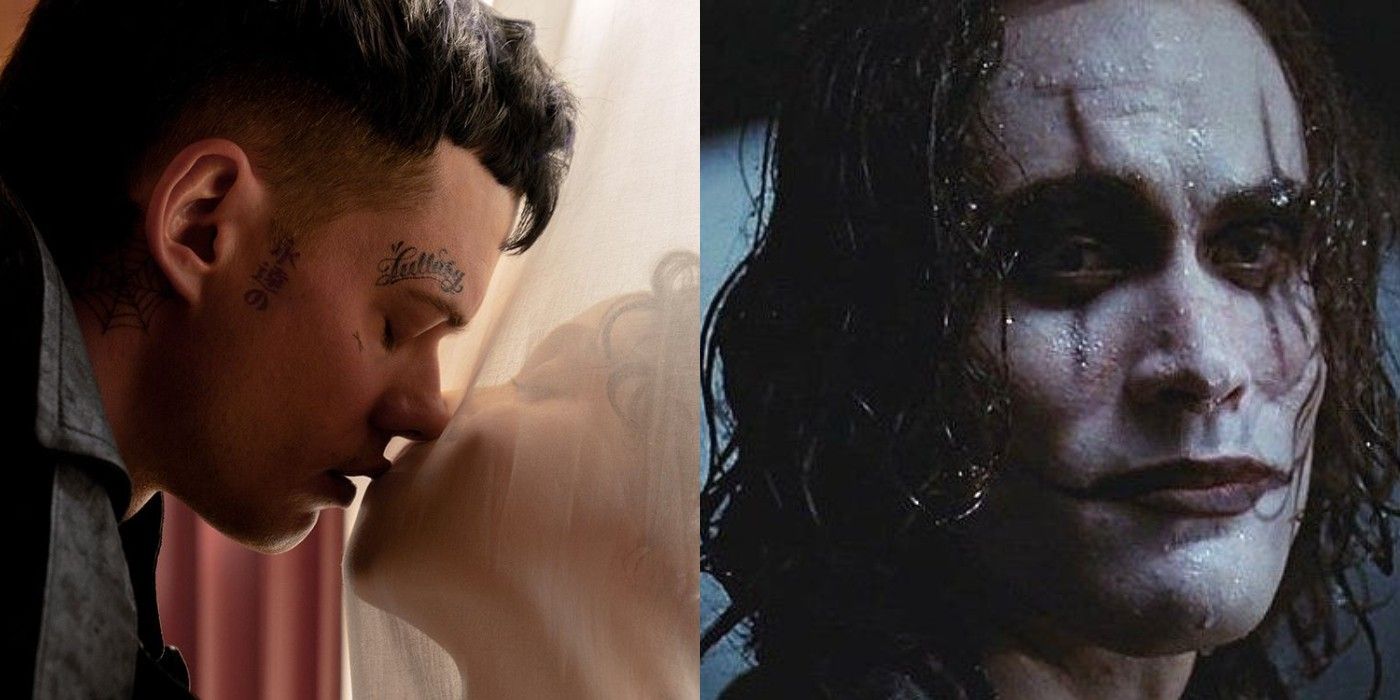 Bill Skarsgård and FKA Twigs in The Crow (2024) and Brandon Lee in The Crow (1994) - Skarsgård's Crow is an updated version for younger audiences. - Modern Styling
