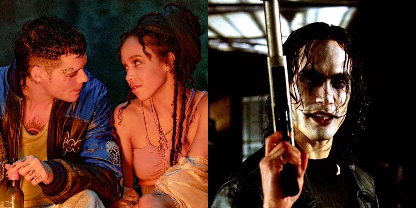 Bill Skarsgård and FKA Twigs in The Crow (2024) and Brandon Lee in The Crow (1994)