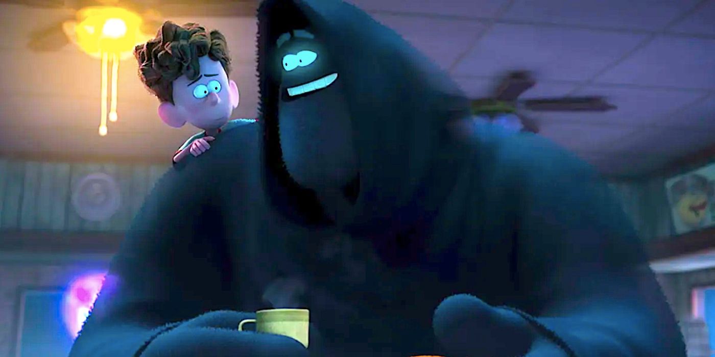 The Dark smiles as Orion holds his shoulder in Orion & The Dark