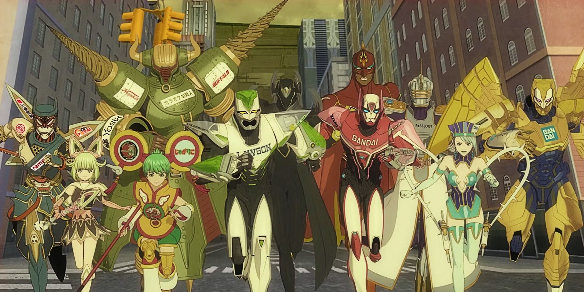 Uma foto de grupo dos heróis principais de Tiger & Bunny