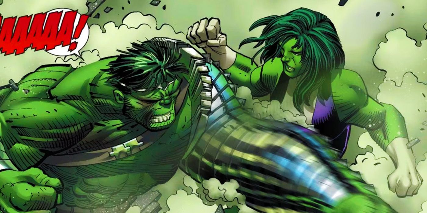 The Hulk fighting She-Hulk in Marvel Comics' World War Hulk
