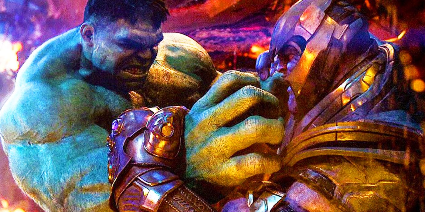 O Hulk lutando contra Thanos na abertura de Vingadores: Guerra Infinita