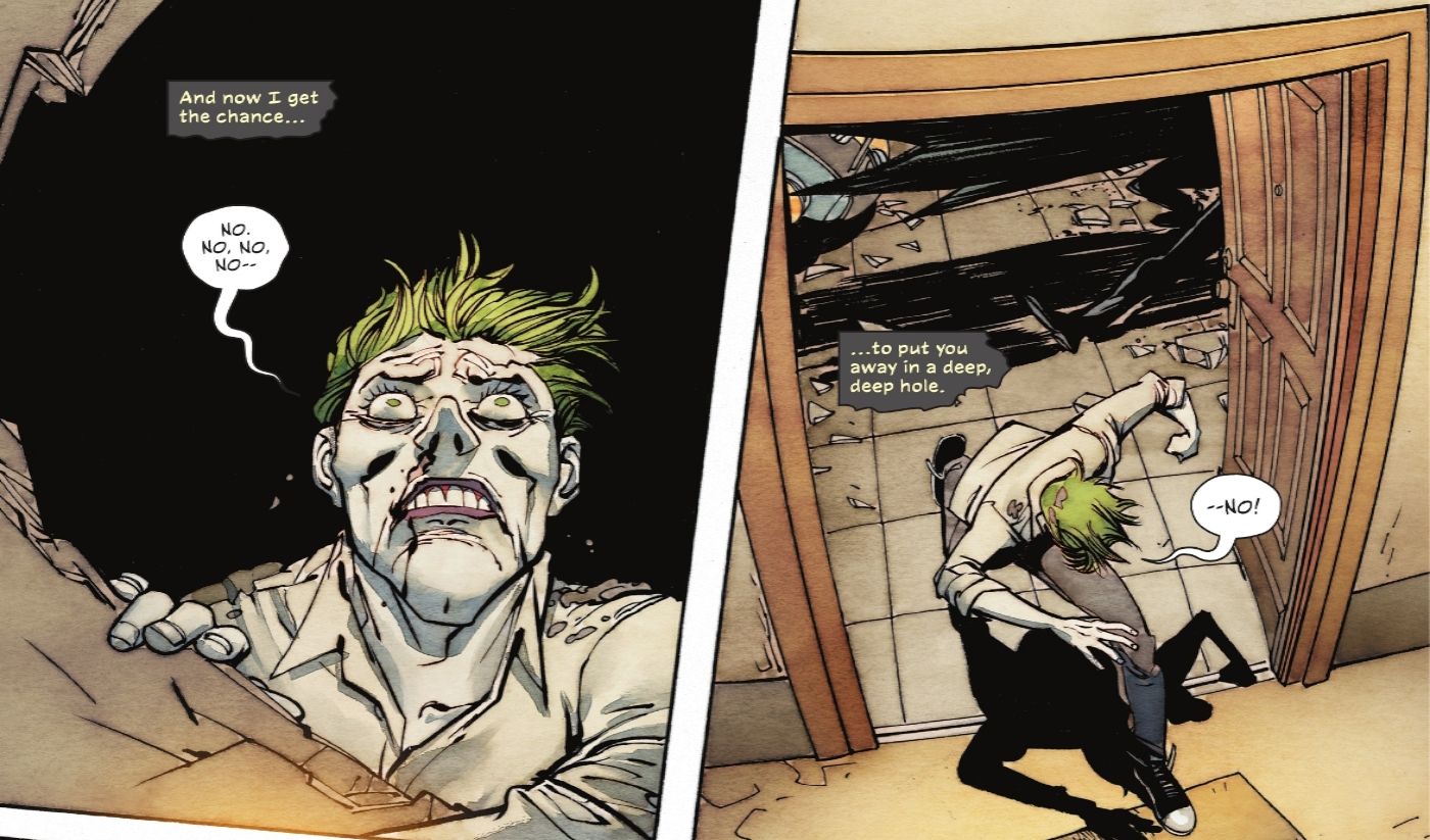 Comic book panels: The Joker Flees In Terror From Batman