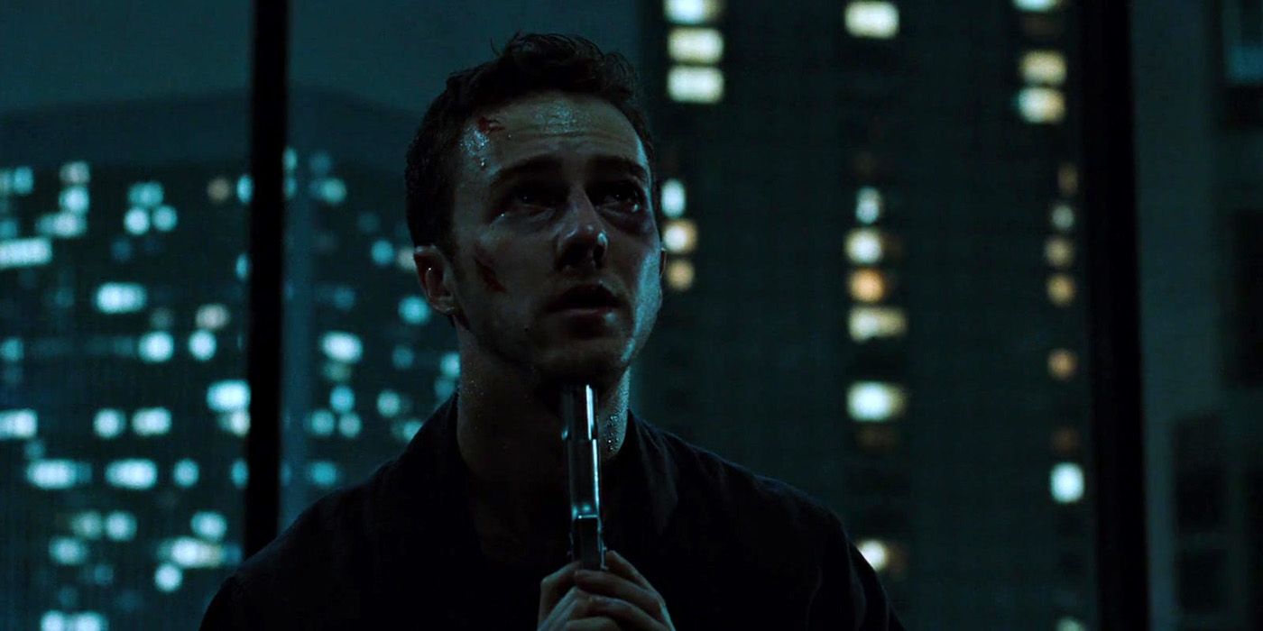 The Narrator shoots himself at the end of Fight Club