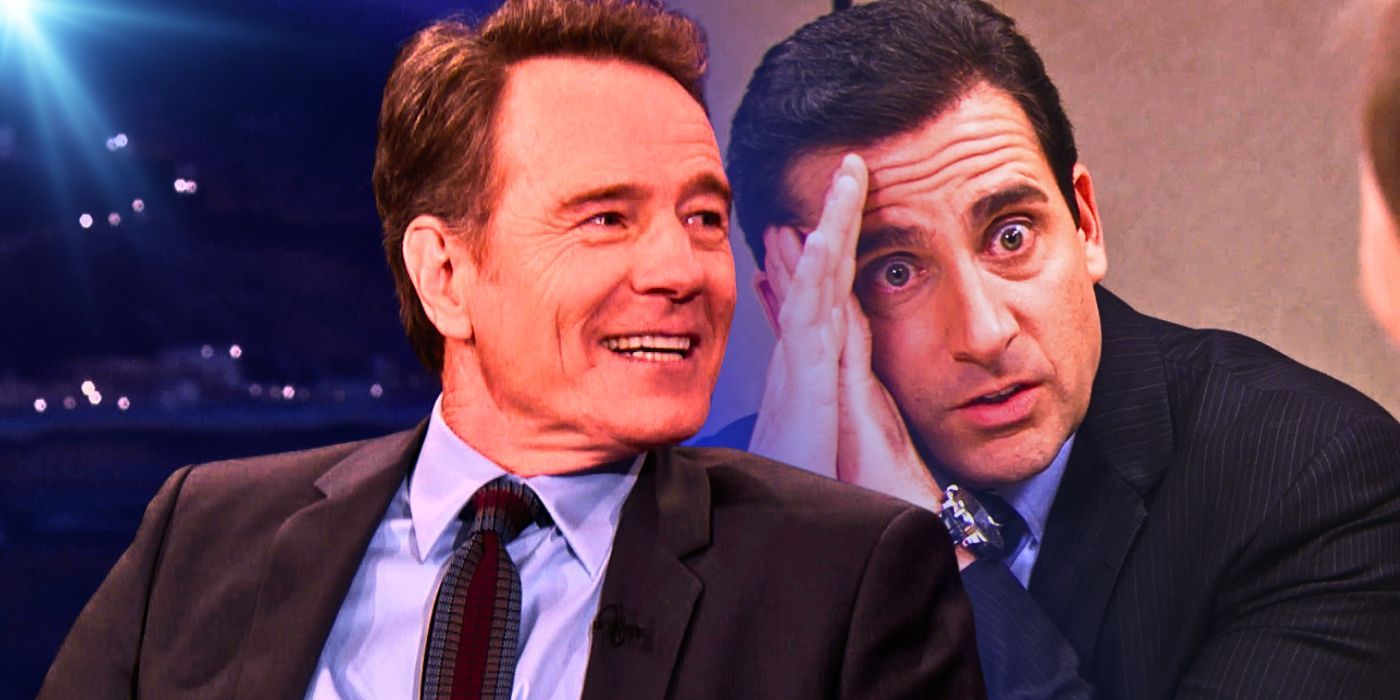 A composite image of Bryan Cranston and Steve Carell as Michael Scott