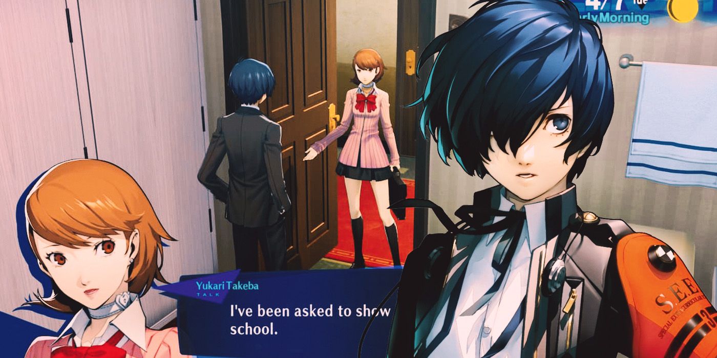 The protagonist from Persona 3 reload with a social link interaction